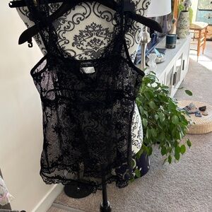 CHANEL - “AUTHENTIC” Sheer Black and Gold Lace Top